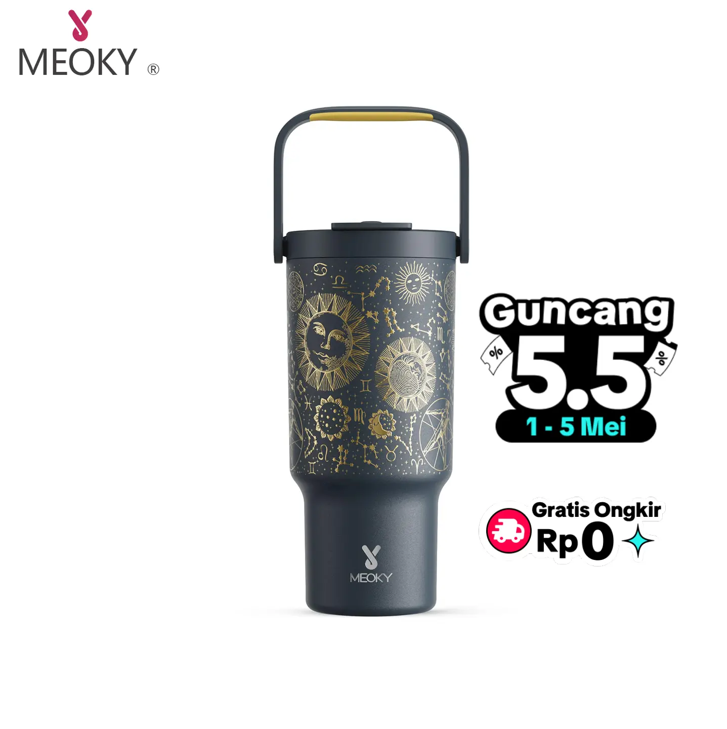 [COD]Meoky Tumbler dengan Genggaman 32 oz (900 ml)/40 oz (1100 ml), Tumbler dengan Tutup dan Sedotan, Gelas Perjalanan Stainless Steel, Tahan Bocor, Mempertahankan Kedinginan Selama 24 Jam, Cocok untuk Rak Gelas Mobil
