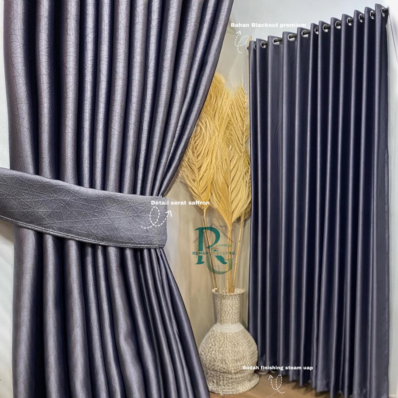 Gorden Jendela Dan Pintu Kamar Aesthetic Gordeng Penyekat Ruang Tamu Minimalis Polos Bahan Blackout Tebal Serat Embos sudah terdapat Tali