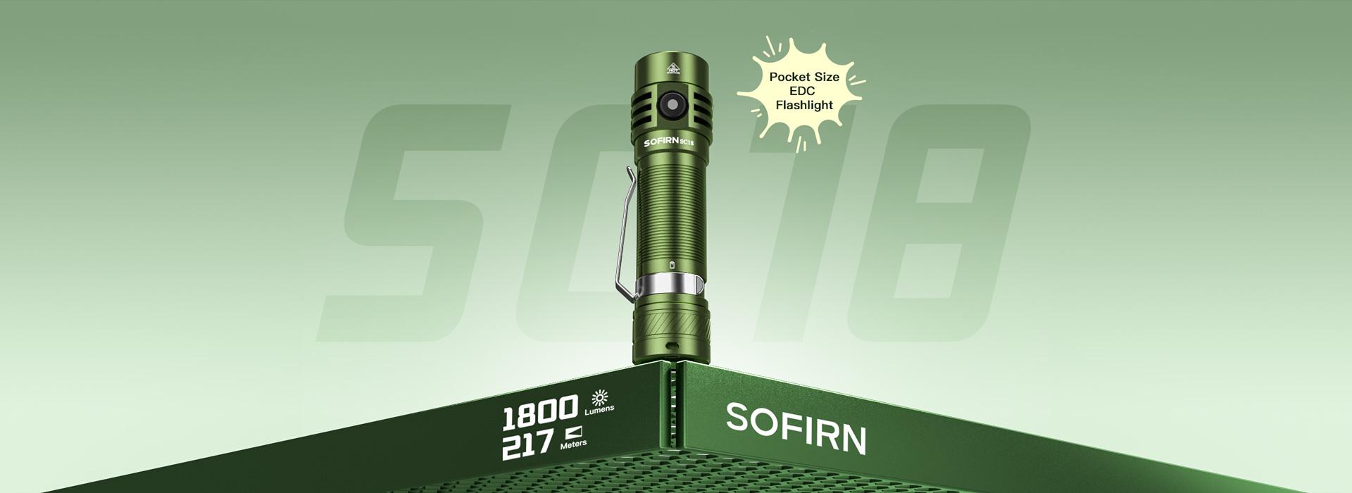 Sofirn SC18 Senter Kinerja Tinggi EDC 1800lm USB C Maksimal 23 Jam Isi Ulang LED SST40 18650 3000mAh dengan Lensa Optik TIR dan Indikator Daya Lampu