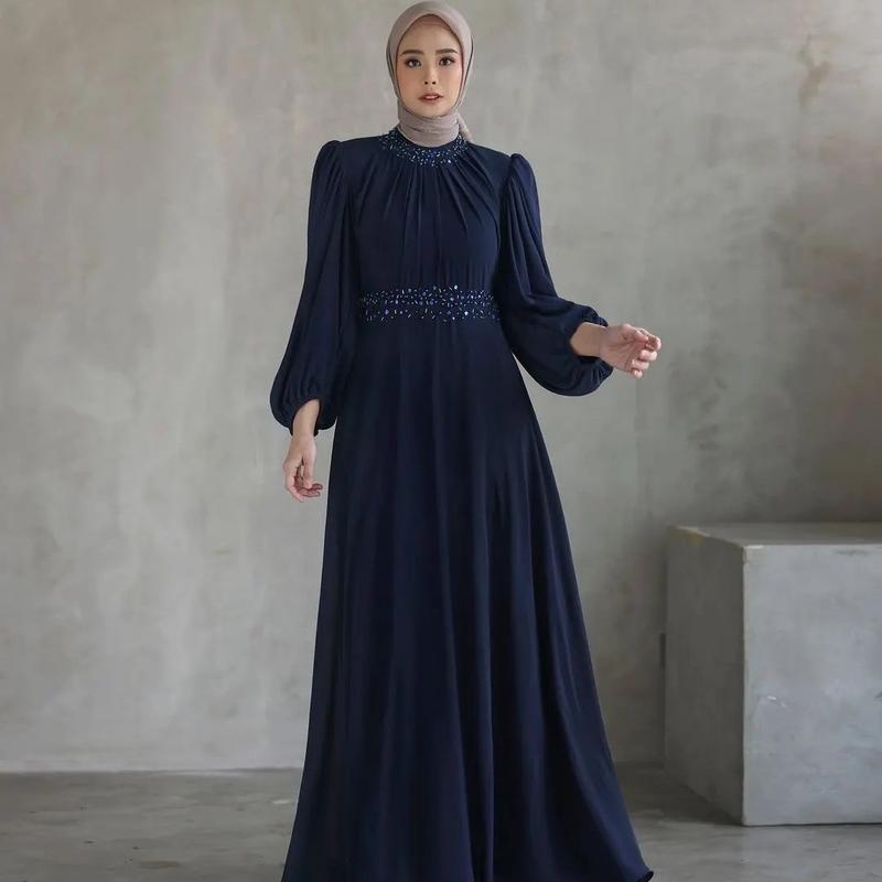Kamari Dress Model Polos Gamis Ceruty Babydoll Full Furing Aplikasi Mutiara Tangan Balon Nyaman Kondangan Cantik - Muslim Pesta Mewah Lebaran baju sarim bit brokat miagama melayu murah simpel syari muslimah swaroxy vina dres marun burgundy brukat ceruty b 4