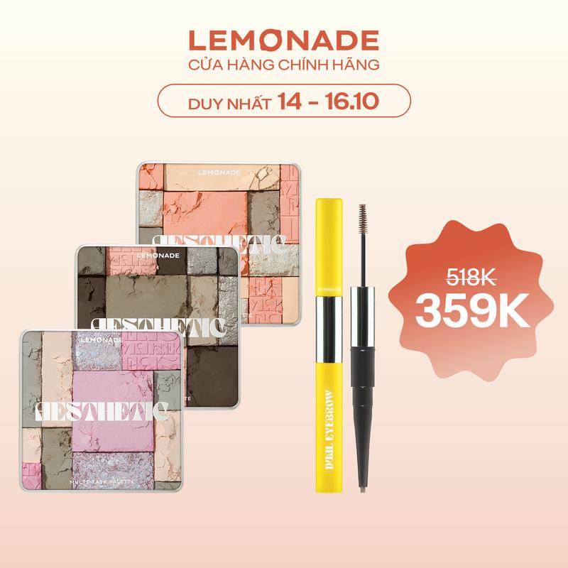 Combo 01 Bảng phấn mắt đa năng Lemonade Aesthetic Multi-task Palette 10.8g và 01 Chì kẻ mày 2 đầu bền màu Lemonade Dual Eyebrow 2.75g