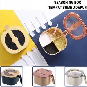 AVEN Tempat Bumbu 4 Sekat Seasoning Box Kotak Bumbu 4in1 Free Sendok Peralatan Dapur