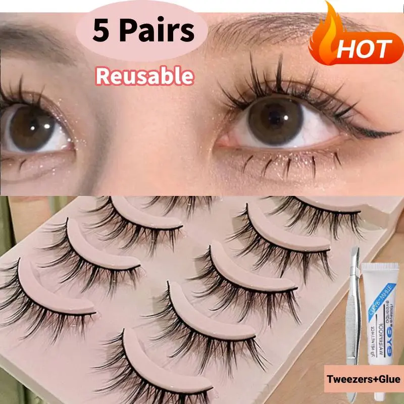 Lông Mi Giả, 5 Cặp, Tự Dính 3D, Cong Tự Nhiên, Có Thể Tái Sử Dụng, Dụng Cụ Trang Điểm Nối Mi, Phong Cách Công Chúa Đẹp, Bao Gồm Keo Miễn Phí Và Nhíp,Miễn phí keo+công cụ