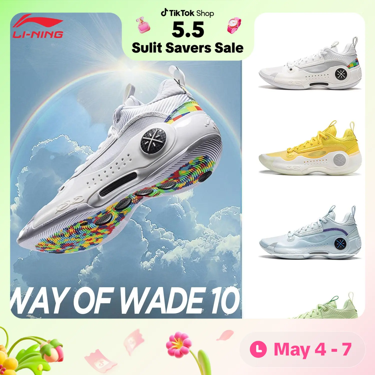 LI-NING WAY OF WADE 10 Basketball Shoes Anti-Slip Pro Shock Absorption Sneakers Men Sports Shoes ABAS083