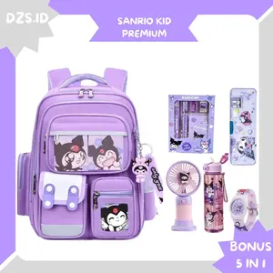 Ransel Sekolah Model Simple Sanrio Kuromi Terbaru Tas SD Penuh Bonus Set Belajar Bisa COD