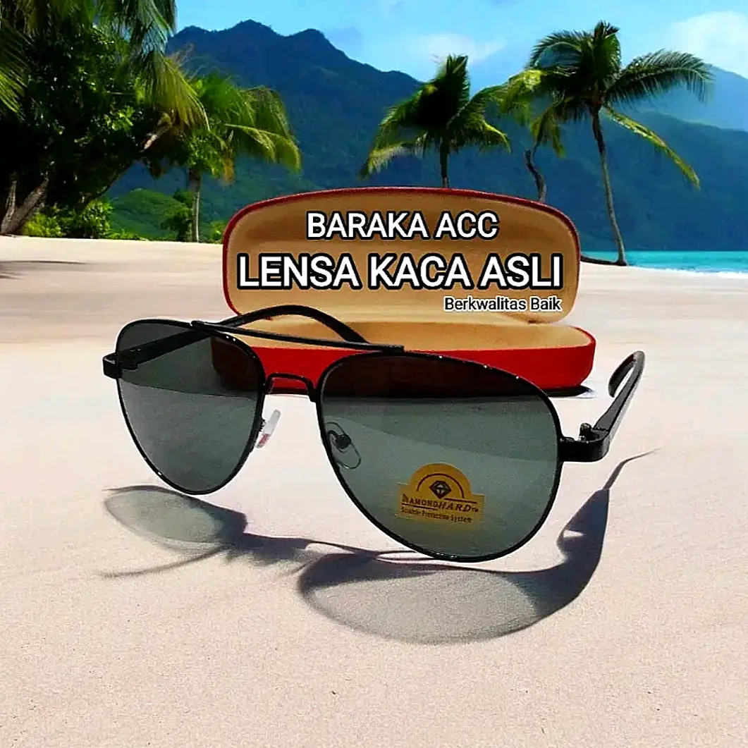 Kacamata Hitam Pria Kaca Asli Baraka Acc Frem Aviator Full Rim Pelindung Sinar UV - Lensa, Titanium Elegan Eyewear Sunglasses Frame round