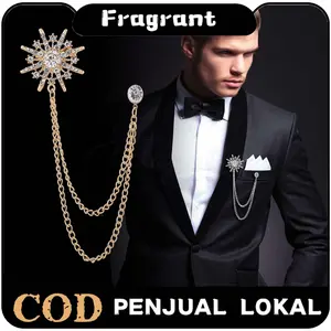 Lapel Pin Bros Rantai untuk Jas Butang Pin Baju Melayu Rumbai Aksesoris Pin Lencana Pria Kristal