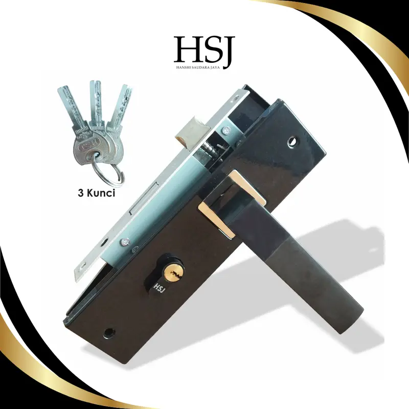 HSJ Gagang Kunci Pintu / Handle Pintu Komplit Ukuran Tanggung 20 cm Bulat Kotak 1