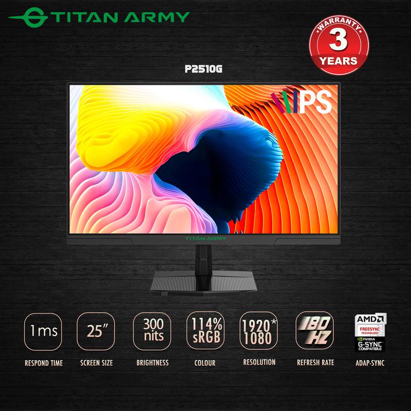 TITAN ARMY 25” FAST IPS FHD 180Hz 1ms 114%sRGB HDR10 Gaming Monitor ...