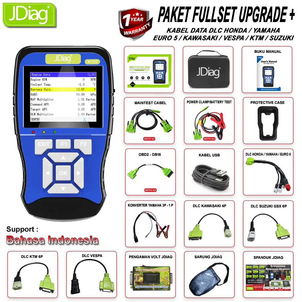 JDiag M100 Scanner Motor Scan Diagnosa Kerusakan Function Diagnostic Tool ECU Motor Injeksi