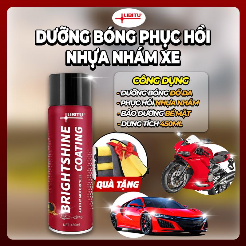 Chai Phục Hồi Nhựa Nhám Xe máy Ô tô LIBITU Chai lớn 450ml Dạng Xịt Dưỡng & Đánh Bóng Nhựa Nhám + Khăn 30x30 vàng