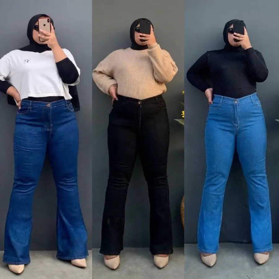 Highwaist Cutbray Jeans Wanita Strech | Celana  Cutbray Jeans Jumbo Bahan Melar Trend Premium