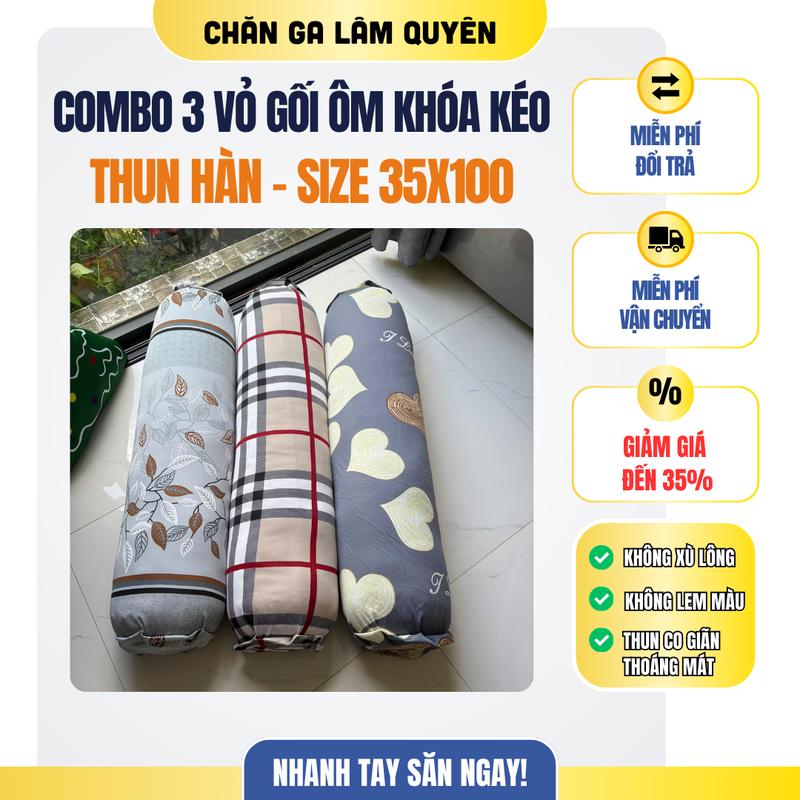 Combo 3 Vỏ Gối Ôm Khóa Kéo Chỉ 100 Xu Chất Liệu Thun Hàn Quốc - Link 2 - Mềm Mại Thoáng Mát Kích Thước 35x100 Nhiều Màu Sắc Đẹp Co Giãn 4 Chiều Dễ Giặt