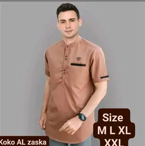 Baju Koko Kurta Dewasa Lengan Pendek Adem Serap Keringat Katun Premium Nyaman Formal Pria Variasi Warna Putih Hitam Biru Marun Abu-abu