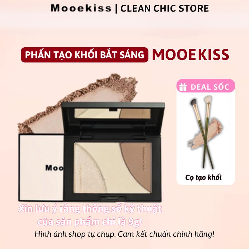 (Mini)Bảng tạo khối 3 màu Mooekiss kết hợp highlight lì, làm sáng gương mặt, tệp da tự nhiên, lâu trôi, chống nước mồ hôi,9g, Gói Mẫu