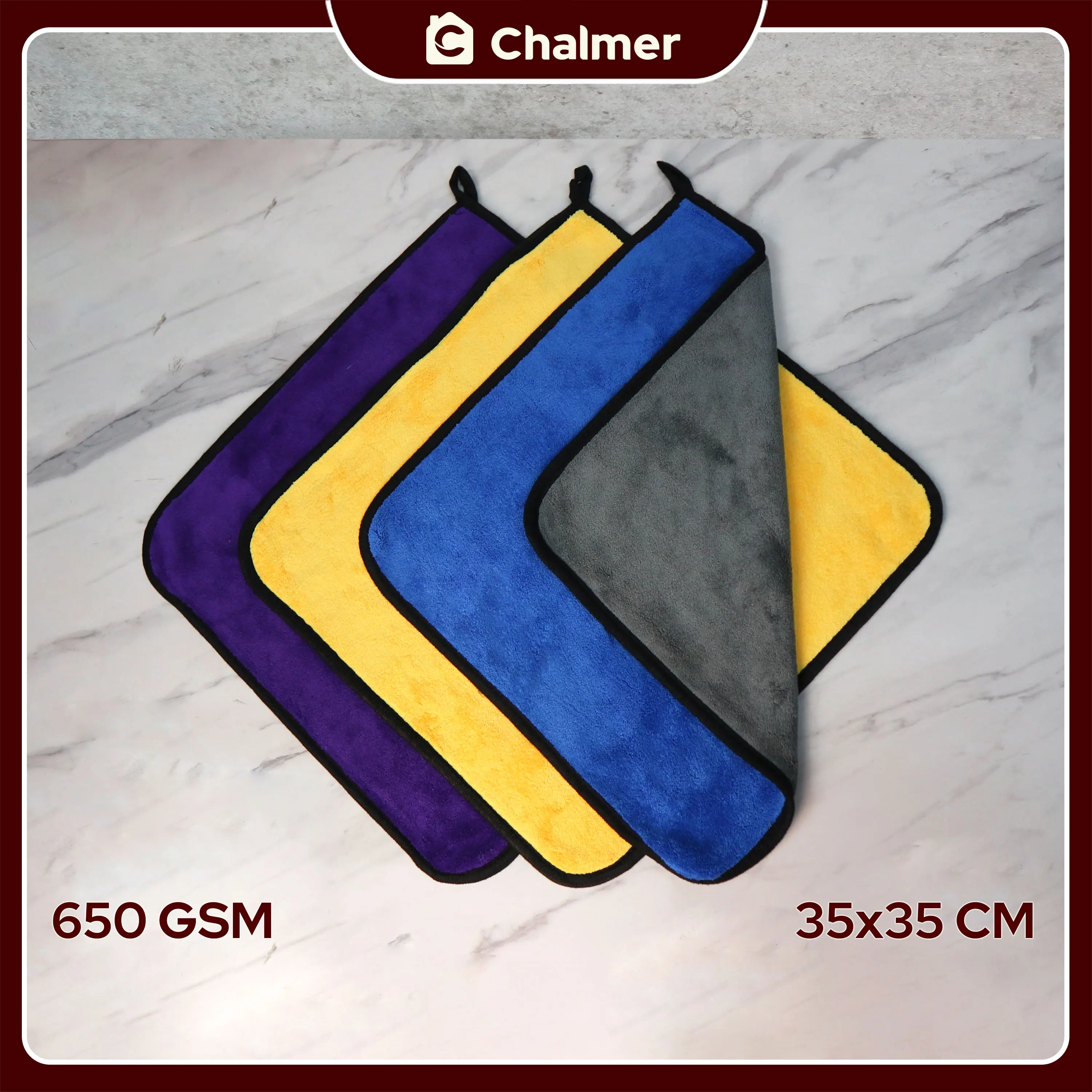 Lap Kain Microfiber Chalmer 35 x 35 cm untuk Mobil Motor Kaca Serbaguna Tebal 650gsm