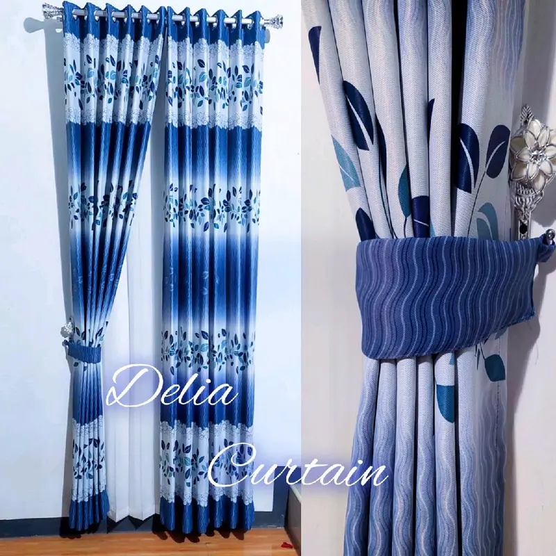 Gorden Pintu Kamar Aesthetic Murah Blackout Import Printing Hijau Coklat Biru Tali Kain Curtain 2