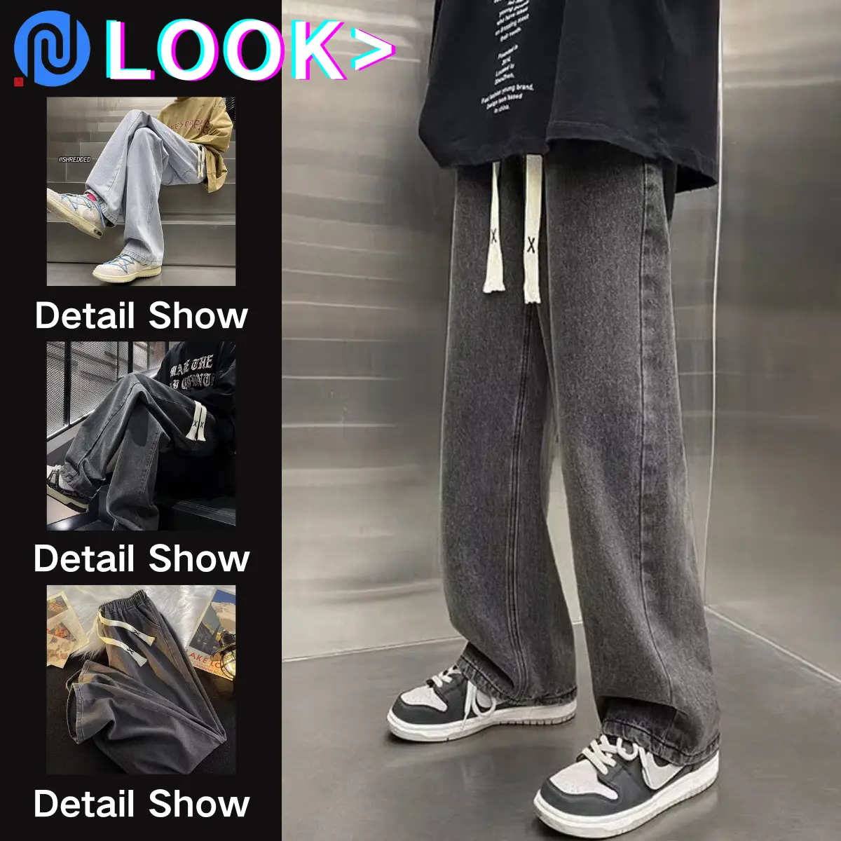 Vintage American Jeans Men's Straight Loose Tide High Street Wide Leg Pants