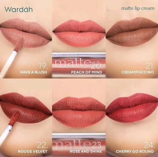 Wardah Matte Lip Cream.tekstur lip cream lembut untuk aplikasi sekali oles dengan warna merata.matte finish intens yang tahan lama. 2
