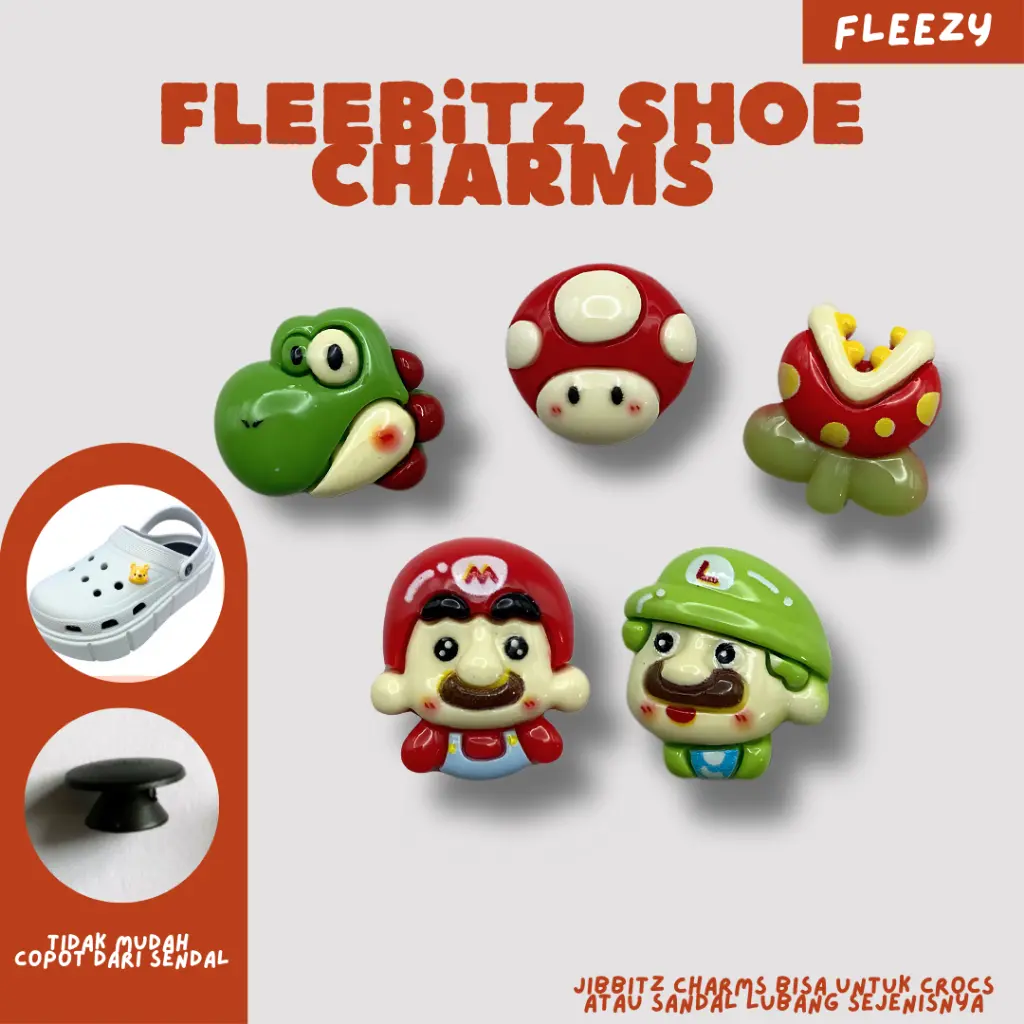 Fleezy - Fleebitz Charms Aksesoris Pin Sandal Baim Cross Motif Super Mario