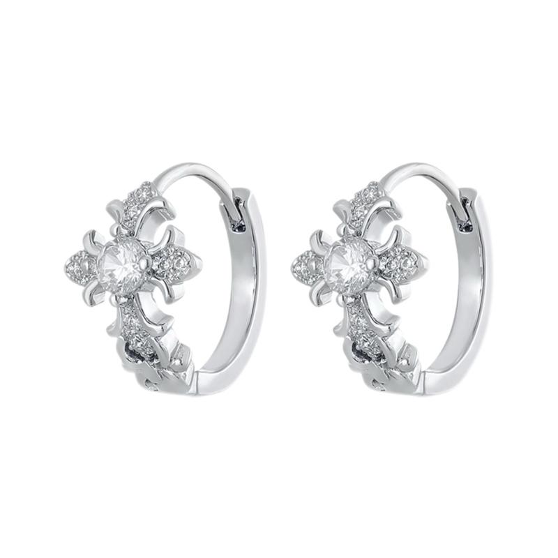 Khuyên tai vòng họa tiến hình chữ thập đính đá chất liệu bạc 925 Hiphinh jewelry