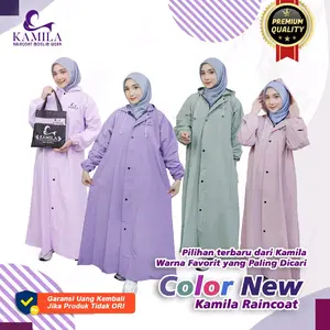 Kamila Jas Hujan Gamis Kamila Bahan PVC Tebal 0.25 Wanita Syari Dewasa Tahan Air & Angin Model Kekinian Zipper Kancing Ceplik Hoodie