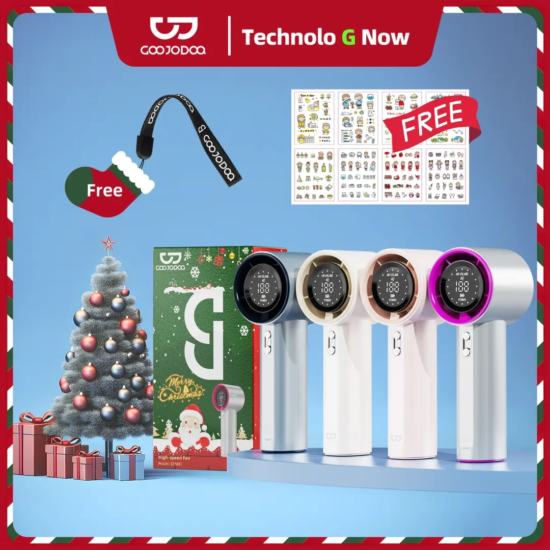GOOJODOQ CHRISTMAS LIMITED EDITION 4000mAh Portable Super High Speed Power Turbo ​​Fan | ​​Adjustment With LED Display Max Wind Speed ​​9m/s | Handheld Mini Mobile Fan Kipas Kecil Cooling