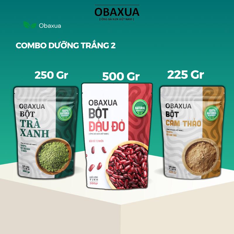 Obaxua Combo Dưỡng Da 3 Túi Bột Đậu Đỏ 500Gr, Bột Cam Thảo 225Gr & Bột Trà Xanh 250Gr Dưỡng Trắng Da Mặt Và Body