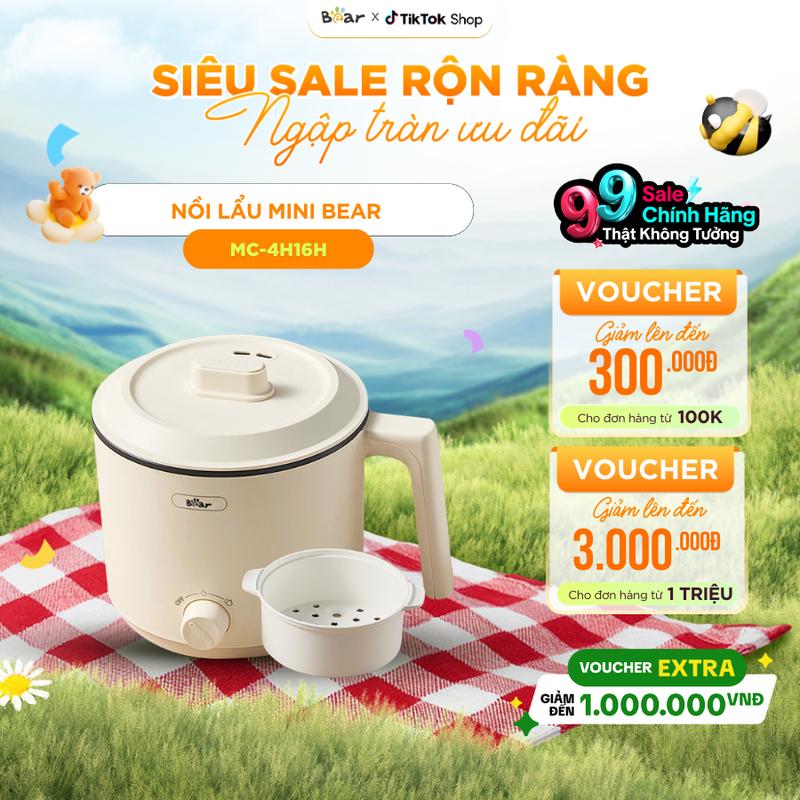 Nồi Lẩu Điện Đa Năng BEAR, Nồi Điện, Nồi Đa Năng, Nồi Lẩu Điện Mini, Nồi Lẩu Mini Đa Năng Có Xửng Hấp Sôi Nhanh Chống Dính Tiện Lợi Dễ Vệ Sinh 1.2L MC-4H16H