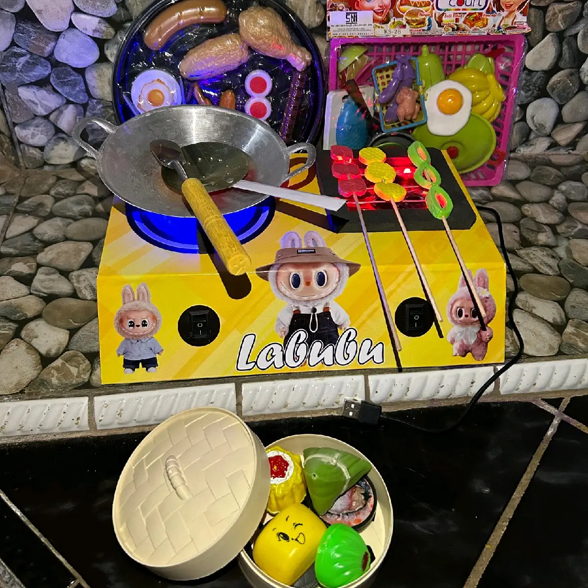 Kompor Mainan Anak LABUBU CAS Kompor 2 tunggu Set Kitchen Barbeque Dimsum