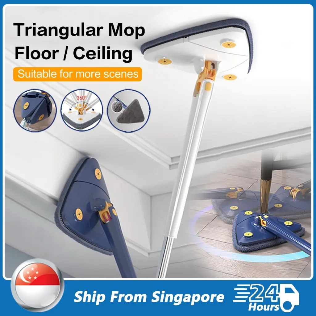 Triangular Mop 360° Rotatable Adjustable Self-extrusion Type Hands-free Easy Drainage floor mop/triangle mop Cleaning Cloth Microfiber Plastic