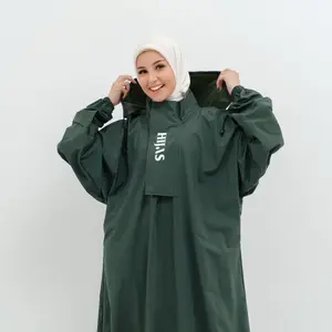 Jas Hujan Hijab Syar'i Dewasa Ukuran Jumbo Muat sampai BB 90 kg dan Tas 30 Liter Bahan Parasut Balon yang Kuat dan Tebal Wanita Gamis