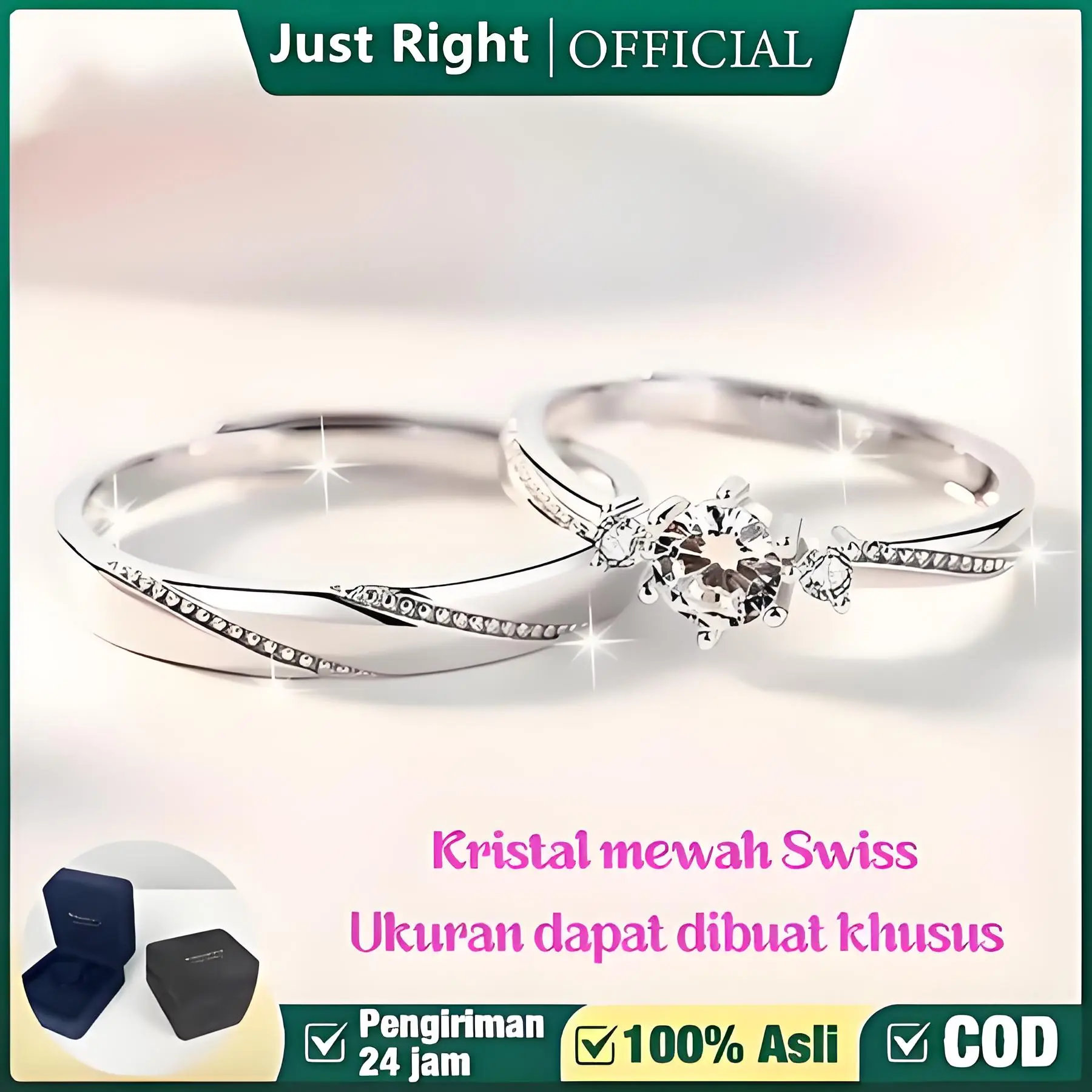 【Ukuran khusus+Free Gift Box】Adjustable JR Cincin Couple Perak Pasangan Aksesoris Sterling Sepasang Cincin Hadiah Peringatan Untuk Pacar