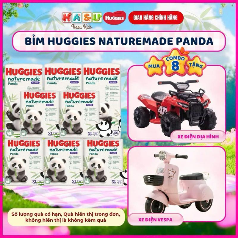COMBO 8G Tã Quần Huggies Nature Made Panda Khô Thoáng, Chống Tràn size M56/L42/XL36/XXL24
