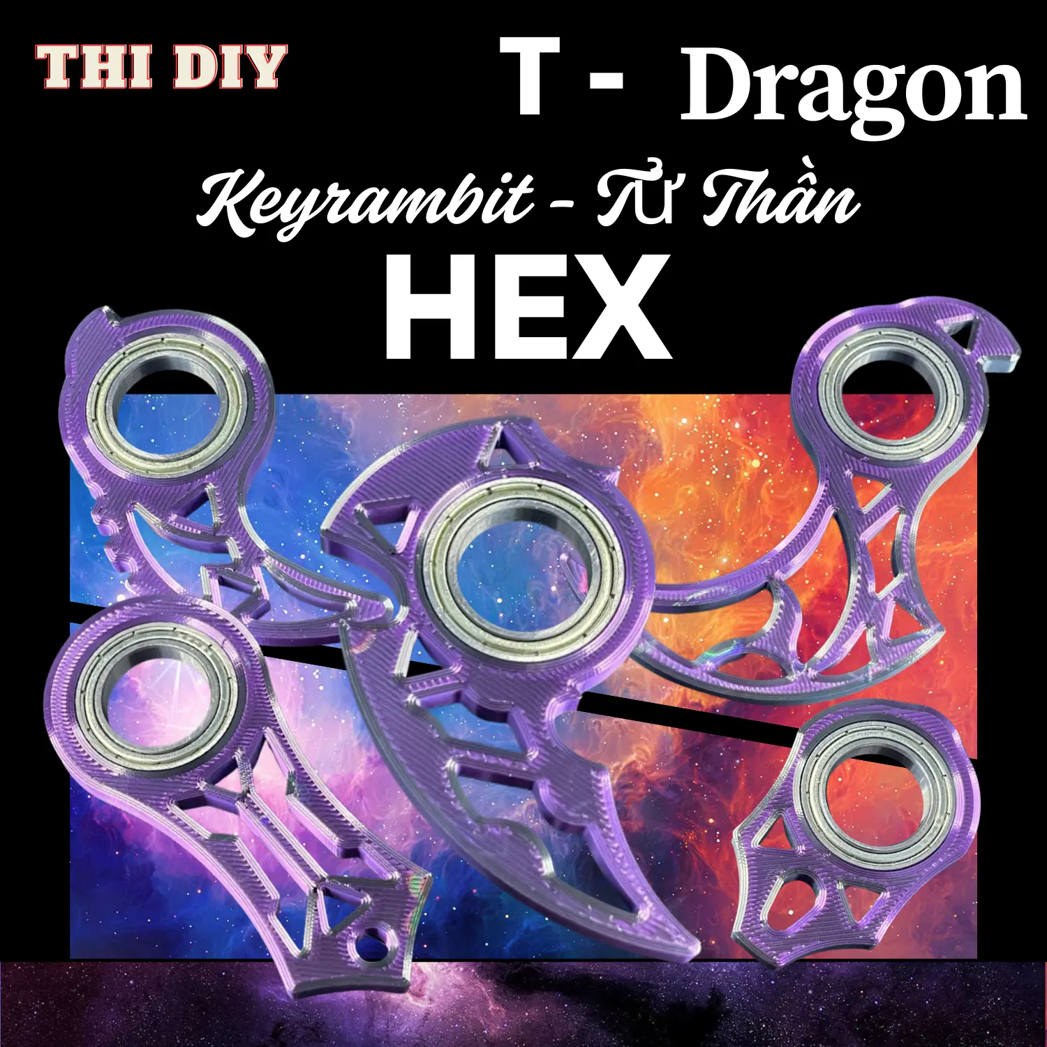 Keyrambit Hex Tử Thần - Móc khóa xoay Keyrambit giảm stress - Tặng kèm 1 bộ charm ngẫu nhiên - THI DIY