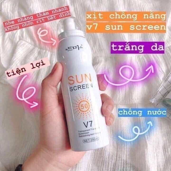 Xịt chống nắng trắng da nâng tone V7  dùng cho da mặt và body SPF50+ dùng để đi chơi, du lịch bảo vệ da tan toàn cho cả nam và nữ 7