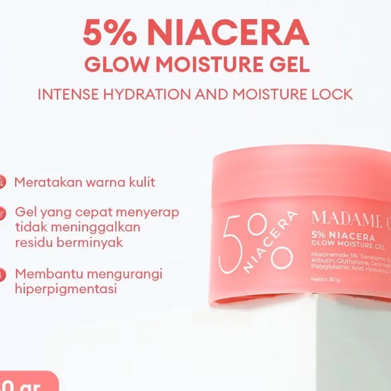 ￼Madame Gie 5% Niacera Glow Moisturizer Gel 30gr | NEW Moist Gel Pelembab Wajah Mencerahkan Kulit 2