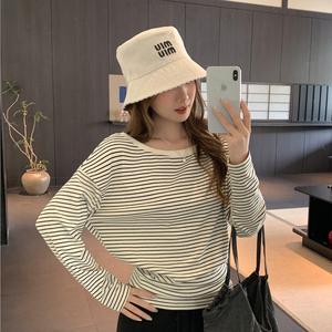 Women's Striped Patchwork Colorblock Asymmetrical Shoulder Long Sleeve Top, Casual Fall Fashion Blouse, Comfortable Daily Wear 3682 Womenswear Crewneck Fitted
