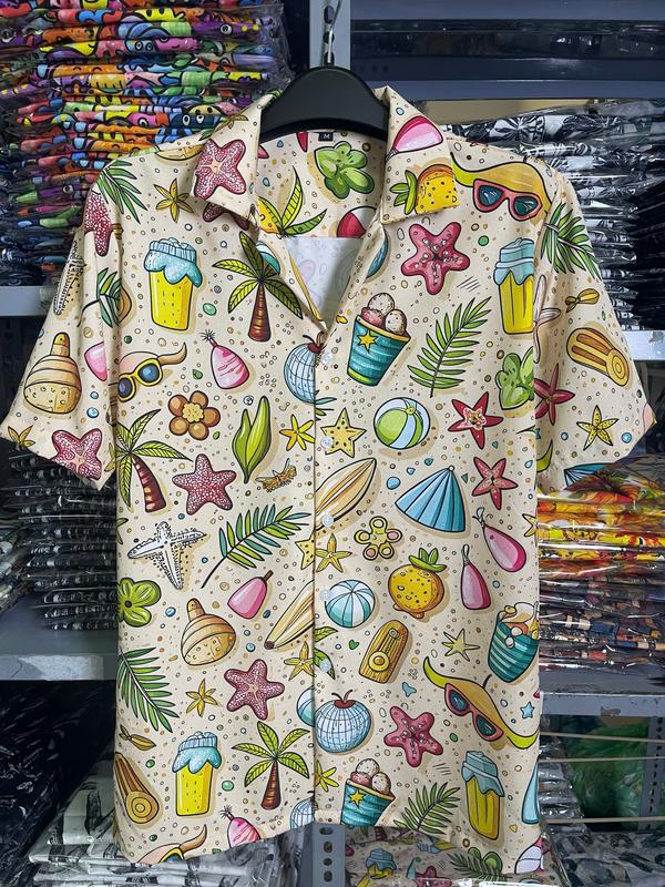 Áo Sơ Mi Hoạt Tiết Cuban Vải Lụa Siêu Mịn Nam Cổ Cuban Menswear Shirt