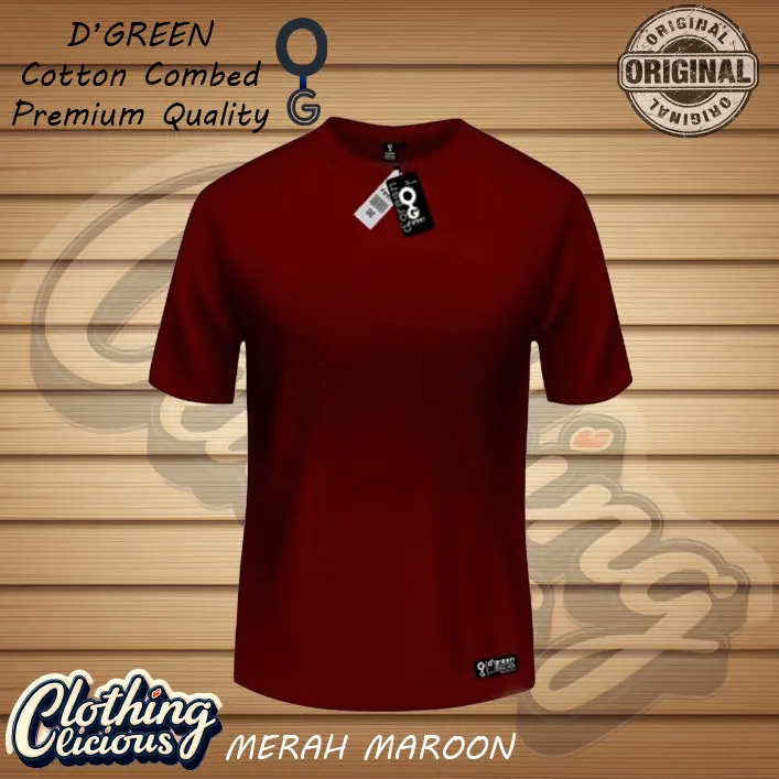 Baju Kaos Polos Lengan Pendek D'GREEN MERAH MAROON Cotton Combed 30s 150gsm untuk Pria dan Wanita - Sablon Distro Katun
