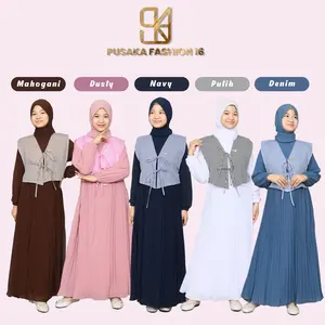 JANNE Gamis anak remaja tanggung perempuan muslim plisket ceruty korean style free vest katun salur