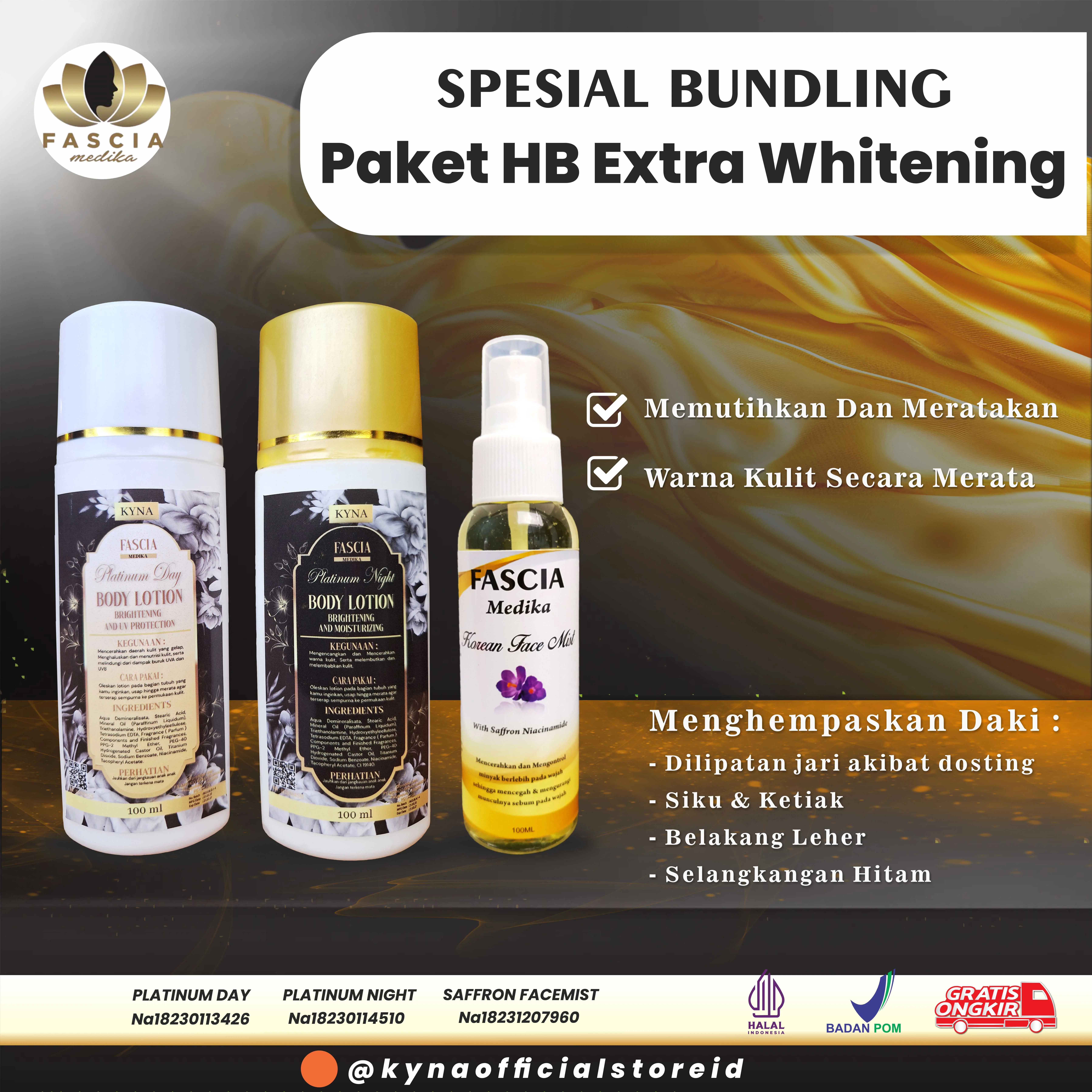 PAKET EXTRA WHITENING HBD DAY PLATINUM + HBD NIGHT PLATINUM + MAGIC TONER (FACEMIST KOREAN)