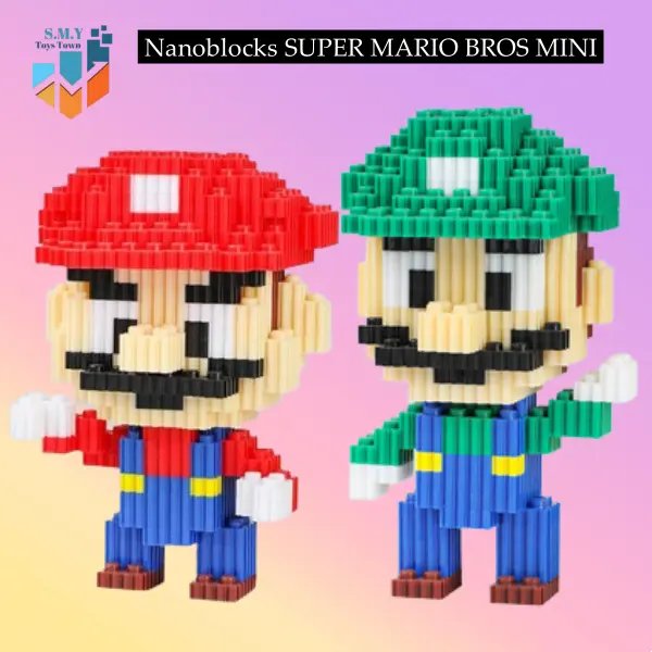 Nano Blocks Mario Mini 3D Model, Mainan Blok Susun, Blok Konstruksi DIY, Dekorasi Hiasan Karakter Animasi, hadiah Kado Anak