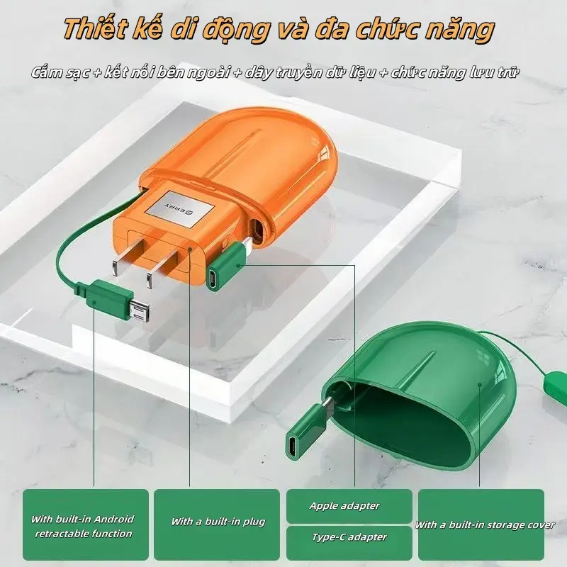 Bộ sạc điện thoại di động du lịch, Cáp dữ liệu Có Thể Thu Vào Ba trong một Cầm Tay Thích hợp cho Apple, Android và Type-C, Cáp sạc 0
