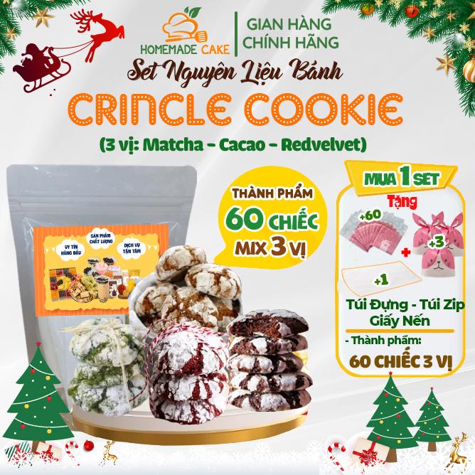 Set làm bánh Crinkle Cookie -60 CHIẾC MIX 3 VỊ- Nguyên liệu làm Bánh Quy phủ Đường Crinkle Snack Food
