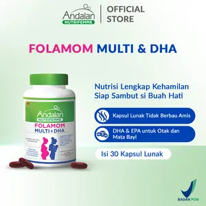Andalan Nutrifemme Folamom Multi & DHA Botol Isi 30 Kaplet - Suplemen Ibu Hamil Trimester 3 hingga menyusui, BPOM