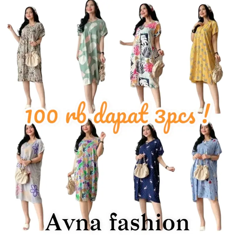 Paket Hemat Daster Rayon 100 Ribu Dapat 3pcs - Bahan Rayon Viscose Dress Wanita Bumil Motif Pendek Busui cuci kering plus size gaun malam 1