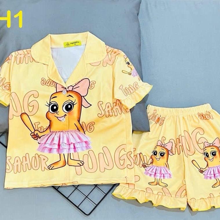 MÃ A77 mẫu pizama đùi bèo và áo bèo cho bé gái từ 12kg đến 42ký chất thun lạnh co giãn bốn chiều