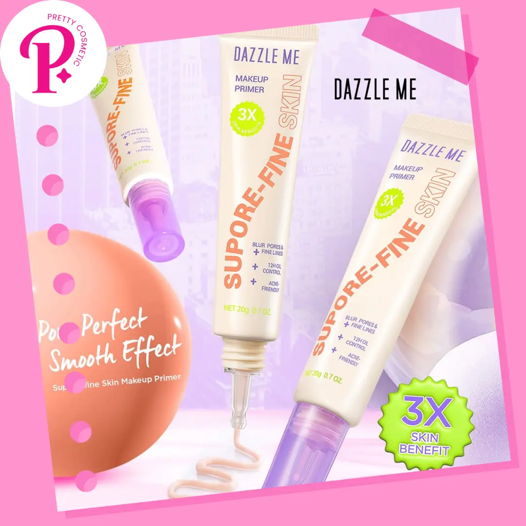 DAZZLE ME Supore-Fine Skin Makeup Primer Hasil Akhir Matte Memberikan Efek Cerah Pada Kulit Soothing dan Hydrating Booster Kontrol Minyak Tahan Lama Hingga 12 Jam
