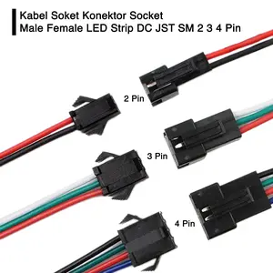 Kabel Soket Konektor Socket Male Female LED Strip DC JST SM 2 3 4 Pin